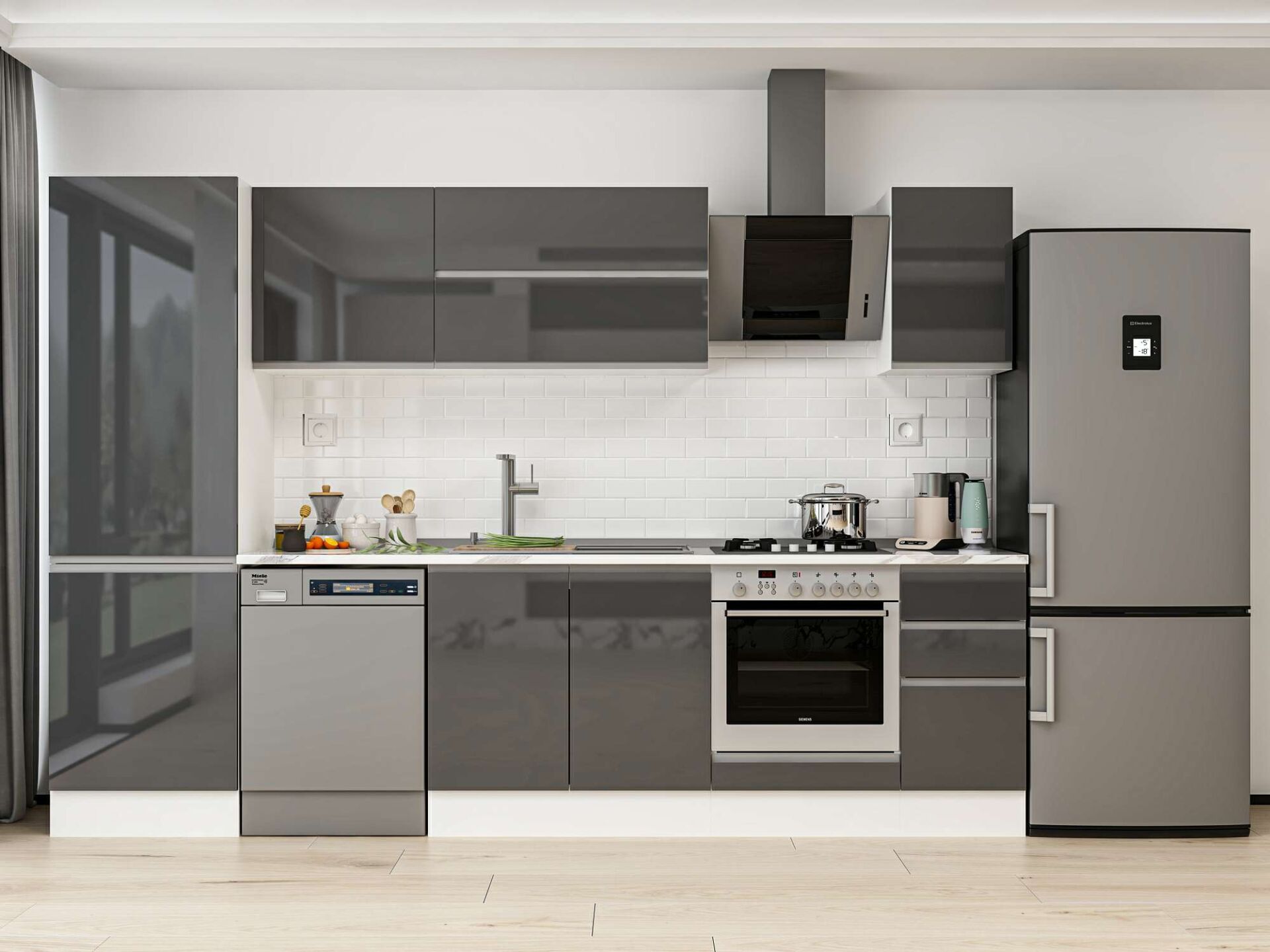 Alvinka 310X210 Cm High Gloss Mutfak Dolabı Mb-E90B60S40-2 High Gloss | Antrasit - Suntalam