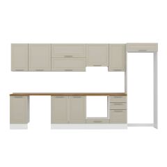 Alvinka 380X222 Cm Klasik Mebran Mutfak Dolabı Mb-E90S45S45-1 Mebran | Kumtaşı - Mdf
