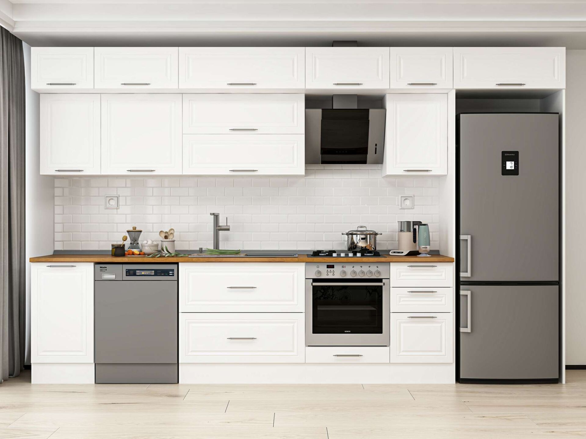 Alvinka 370X240 Cm Klasik Mebran Mutfak Dolabı Beyaz Beyaz Mb-E80S45S45-2