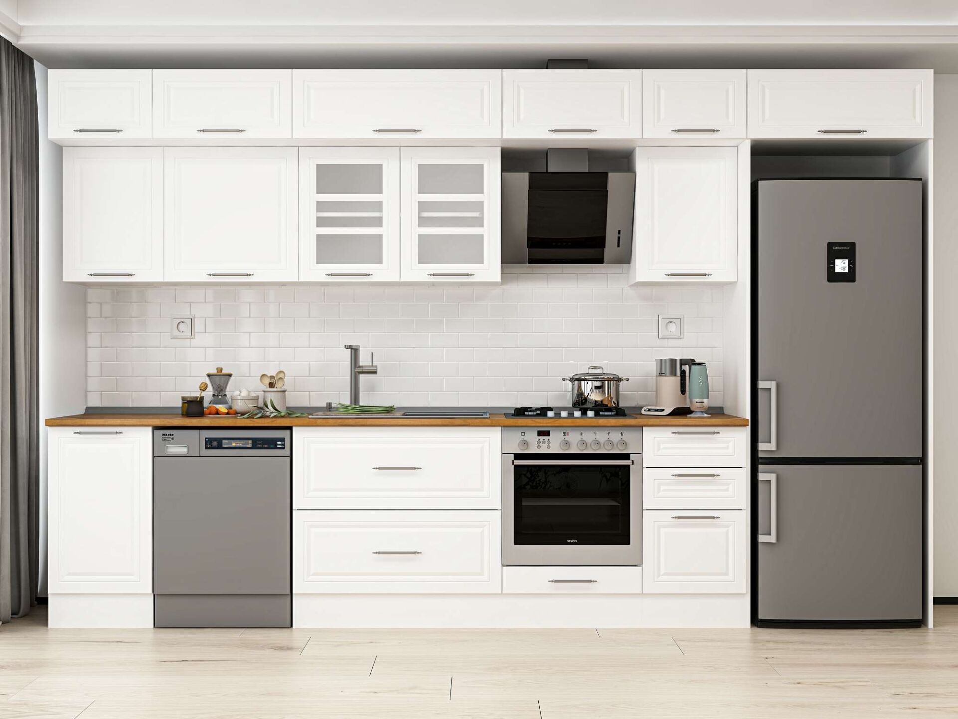 Alvinka 370X240 Cm Klasik Mebran Mutfak Dolabı Beyaz Beyaz Mb-E80S45S45-3