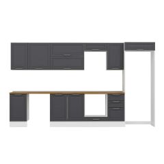 Alvinka 380X222 Cm Klasik Mebran Mutfak Dolabı Mb-E90S45S45-2 Mebran | Antrasit - Suntalam