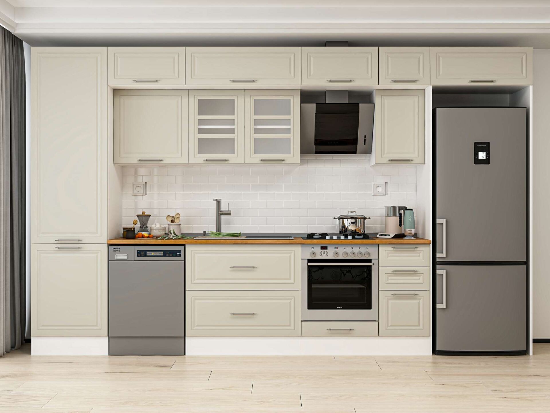 Alvinka 380X240 Cm Klasik Mebran Mutfak Dolabı Beyaz Beyaz Mbb-E80B60S40-3 Mebran | Kumtaşı - Mdf