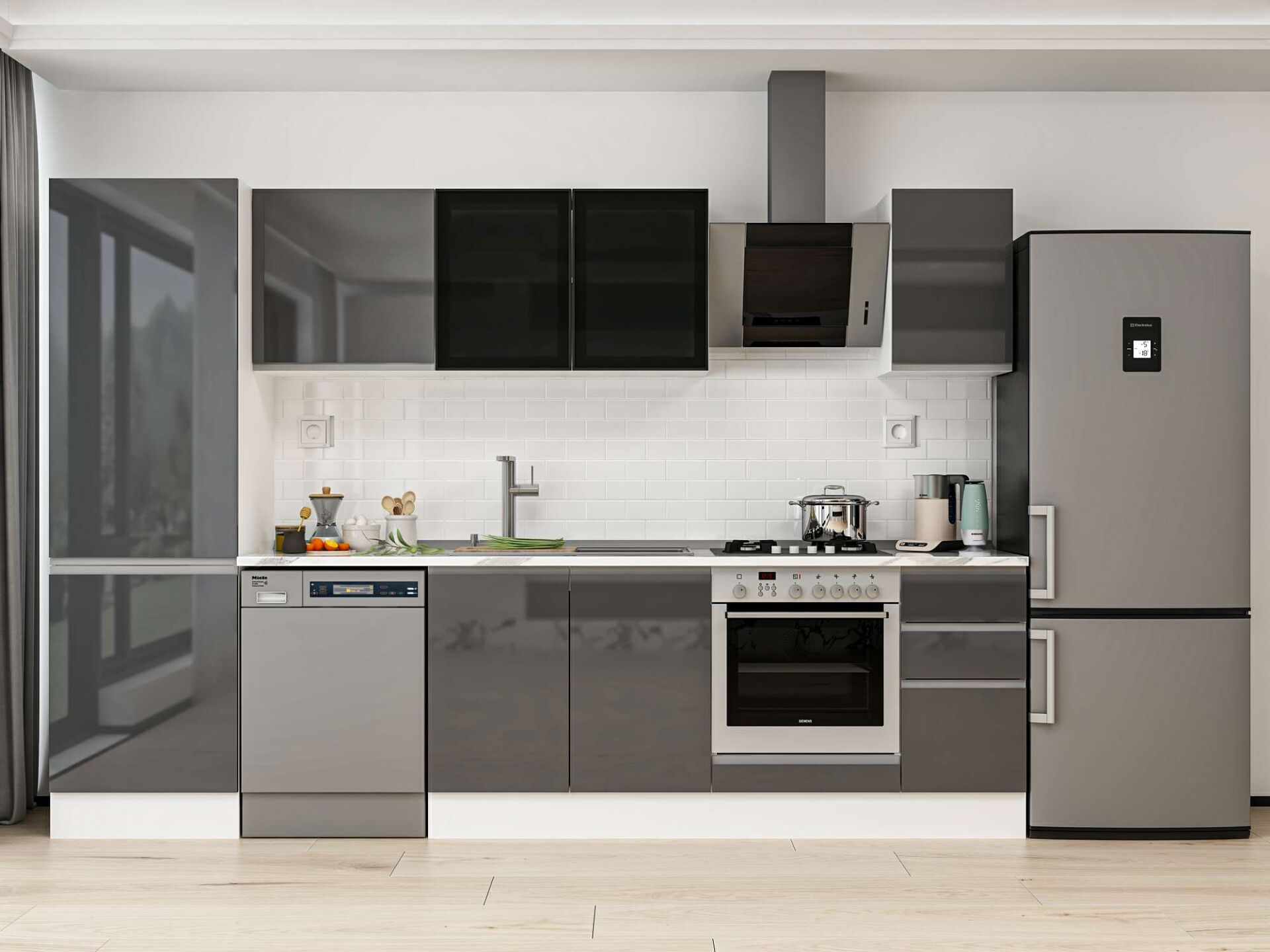 Alvinka 310X210 Cm High Gloss Mutfak Dolabı Mb-E90B60S40-3 High Gloss | Antrasit - Suntalam