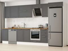 Alvinka 380X222 Cm Klasik Mebran Mutfak Dolabı Mb-E90S45S45-2 Mebran | Antrasit - Mdf