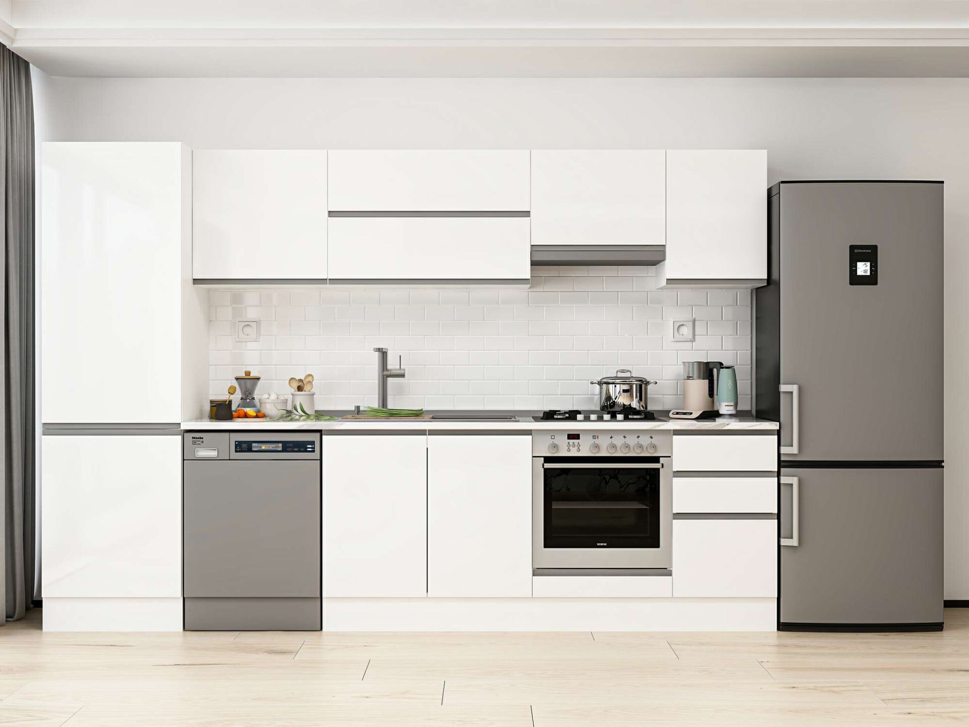 Alvinka 315X210 Cm High Gloss Mutfak Dolabı Mb-E90B60S45-1 High Gloss | Beyaz - Suntalam