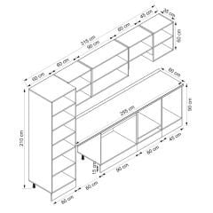 Alvinka 315X210 Cm High Gloss Mutfak Dolabı Mb-E90B60S45-1 High Gloss | Antrasit - Mdf