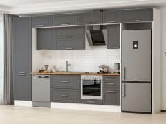 Alvinka 385X240 Cm Klasik Mebran Mutfak Dolabı Mbb-E80B60S45-2 Mebran | Antrasit - Suntalam