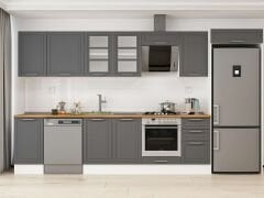 Alvinka 380X222 Cm Klasik Mebran Mutfak Dolabı Mb-E90S45S45-3 Mebran | Antrasit - Mdf