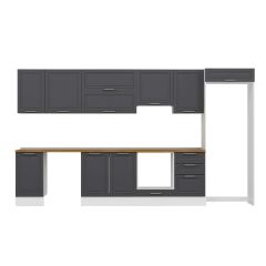 Alvinka 385X222 Cm Klasik Mebran Mutfak Dolabı Mb-E90S45S50-1 Mebran | Antrasit - Suntalam