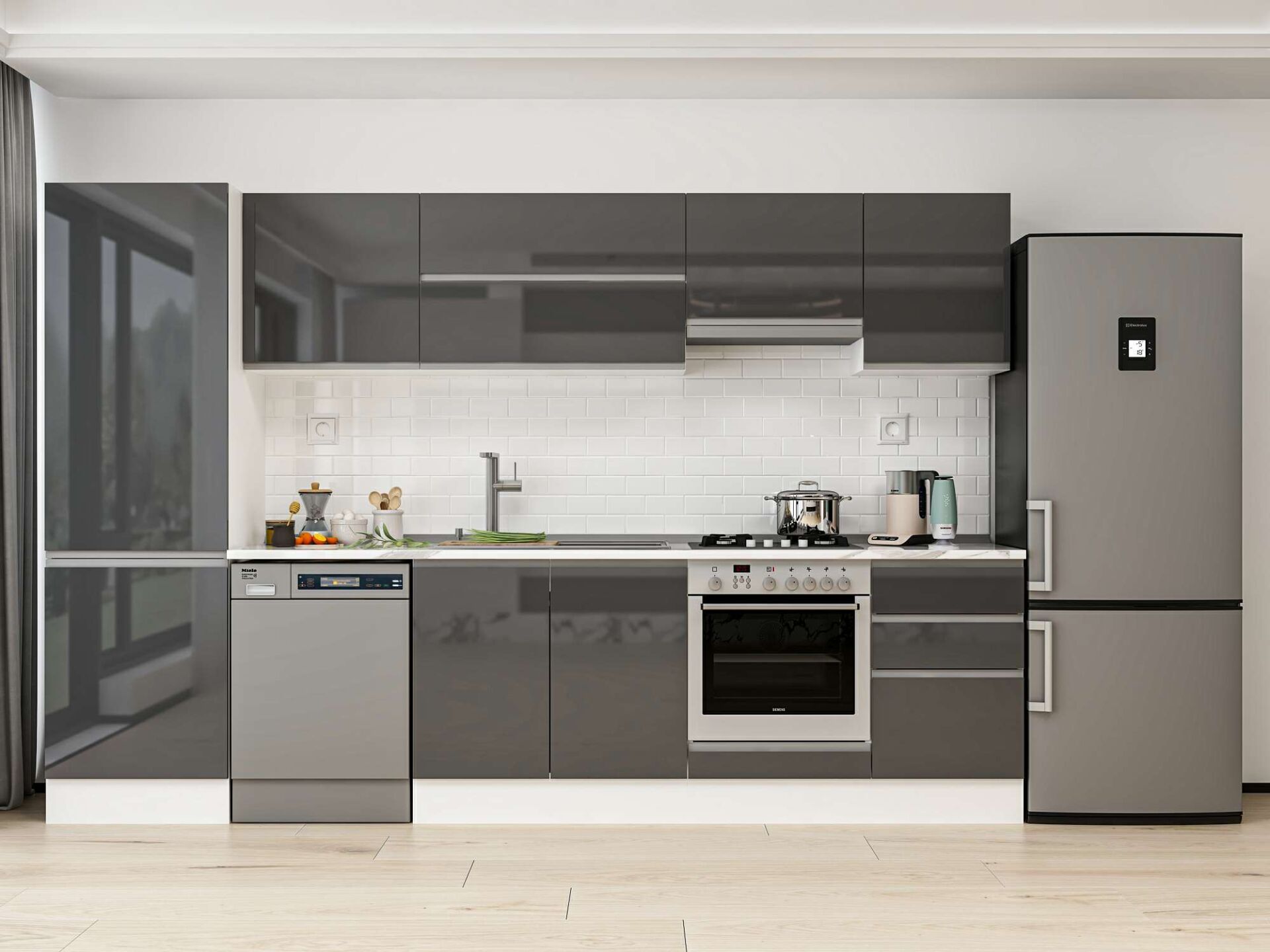 Alvinka 320X210 Cm High Gloss Mutfak Dolabı Mb-E90B60S50-1 High Gloss | Antrasit - Suntalam