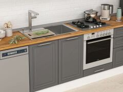 Alvinka 330X210 Cm Klasik Mebran Mutfak Dolabı M-E90S60S60-1 Mebran | Antrasit - Suntalam