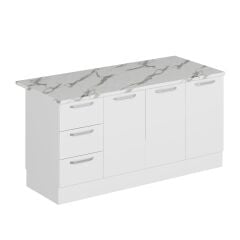 Alvinka 180 Cm Düz Ada Mutfak Dolabı Beyaz Beyaz