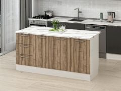 Alvinka 180 Cm Düz Ada Mutfak Dolabı Beyaz Dore