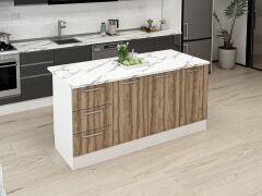 Alvinka 180 Cm Düz Ada Mutfak Dolabı Beyaz Dore