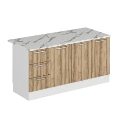 Alvinka 180 Cm Düz Ada Mutfak Dolabı Beyaz Dore