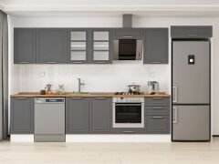 Alvinka 385X222 Cm Klasik Mebran Mutfak Dolabı Mb-E90S45S50-3 Mebran | Antrasit - Suntalam