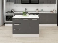 Alvinka 120 Cm Düz Ada Mutfak Dolabı Beyaz Antrasit