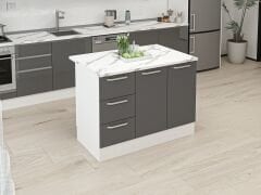 Alvinka 120 Cm Düz Ada Mutfak Dolabı Beyaz Antrasit