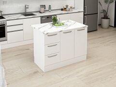 Alvinka 120 Cm Düz Ada Mutfak Dolabı Beyaz Beyaz