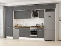 Alvinka 390X240 Cm Klasik Mebran Mutfak Dolabı Mbb-E80B60S50-2 Mebran | Antrasit - Suntalam