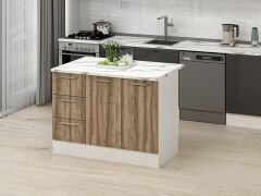 Alvinka 120 Cm Düz Ada Mutfak Dolabı Beyaz Dore