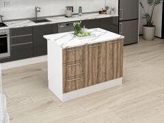 Alvinka 120 Cm Düz Ada Mutfak Dolabı Beyaz Dore