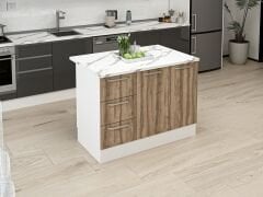 Alvinka 120 Cm Düz Ada Mutfak Dolabı Beyaz Dore