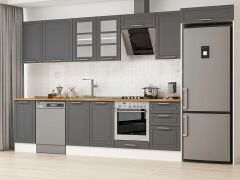 Alvinka 385X222 Cm Klasik Mebran Mutfak Dolabı Mb-E90S45S50-3 Mebran | Antrasit - Mdf