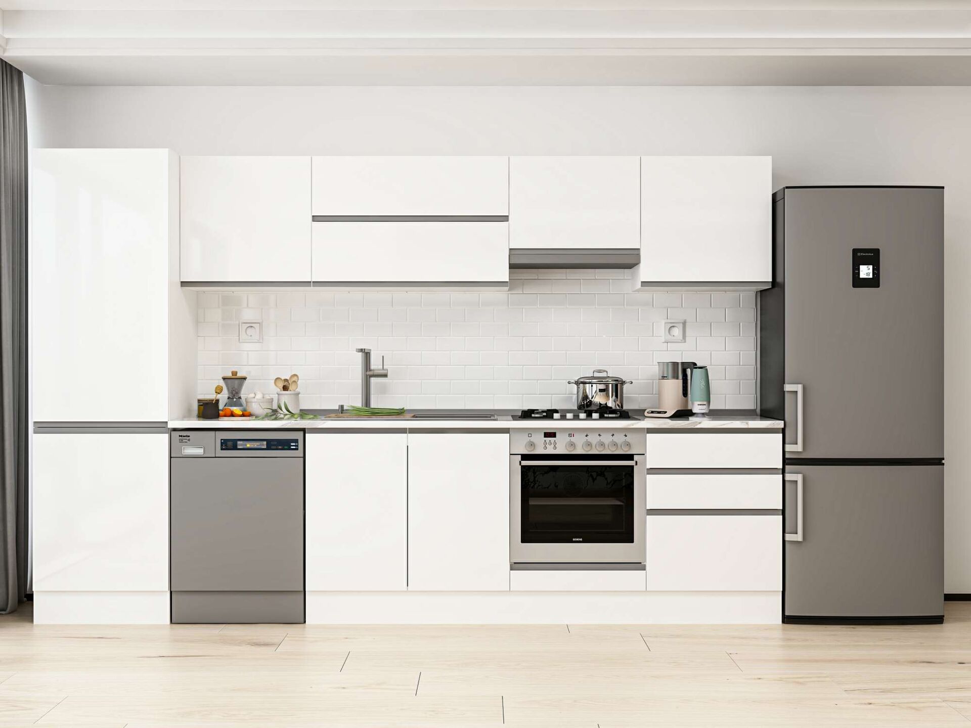 Alvinka 330X210 Cm High Gloss Mutfak Dolabı Mb-E90B60S60-1 High Gloss | Beyaz - Suntalam