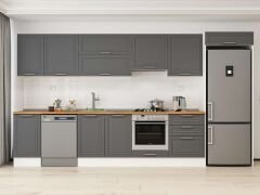 Alvinka 395X222 Cm Klasik Mebran Mutfak Dolabı Mb-E90S45S60-1 Mebran | Antrasit - Suntalam