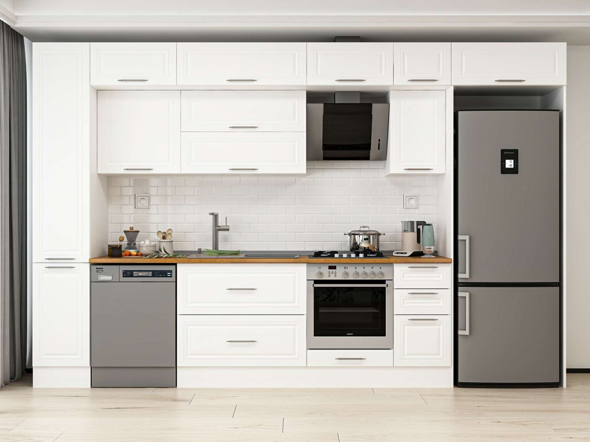 Alvinka 360X240 Cm Klasik Mebran Mutfak Dolabı Beyaz Beyaz Mbb-E80B40S40-2