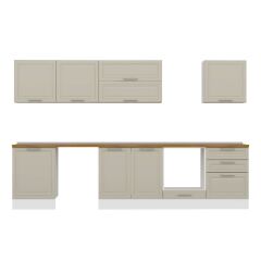 Alvinka 330X210 Cm Klasik Mebran Mutfak Dolabı M-E90S60S60-2 Mebran | Kumtaşı - Mdf