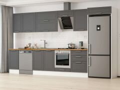 Alvinka 395X222 Cm Klasik Mebran Mutfak Dolabı Mb-E90S45S60-2 Mebran | Antrasit - Suntalam