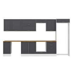 Alvinka 395X222 Cm Klasik Mebran Mutfak Dolabı Mb-E90S45S60-2 Mebran | Antrasit - Suntalam