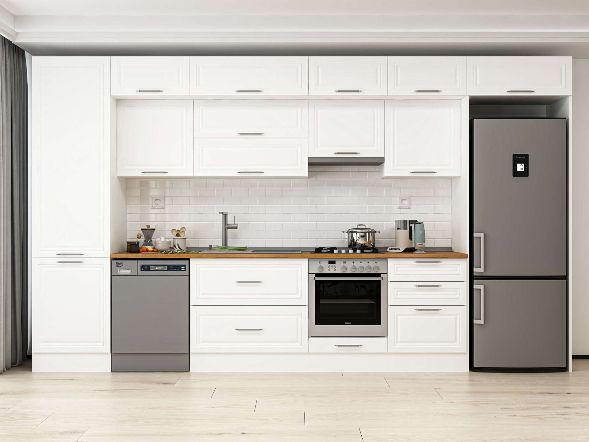 Alvinka 400X240 Cm Klasik Mebran Mutfak Dolabı Beyaz Beyaz Mbb-E80B60S60-1 Mebran | Beyaz - Suntalam