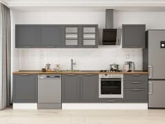 Alvinka 330X210 Cm Klasik Mebran Mutfak Dolabı M-E90S60S60-3 Mebran | Antrasit - Mdf