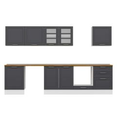 Alvinka 330X210 Cm Klasik Mebran Mutfak Dolabı M-E90S60S60-3 Mebran | Antrasit - Mdf