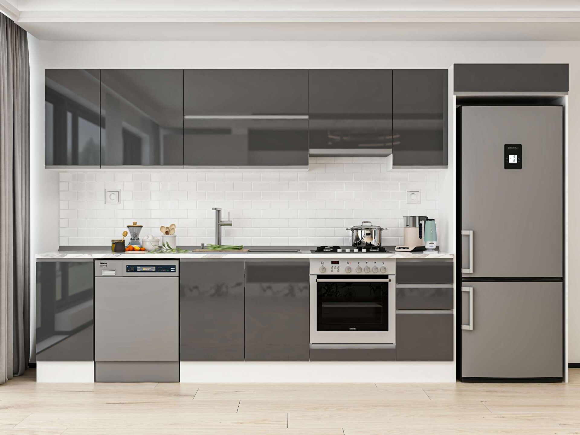 Alvinka 360X222 Cm High Gloss Mutfak Dolabı Mb-E80S40S40-1 High Gloss | Antrasit - Suntalam