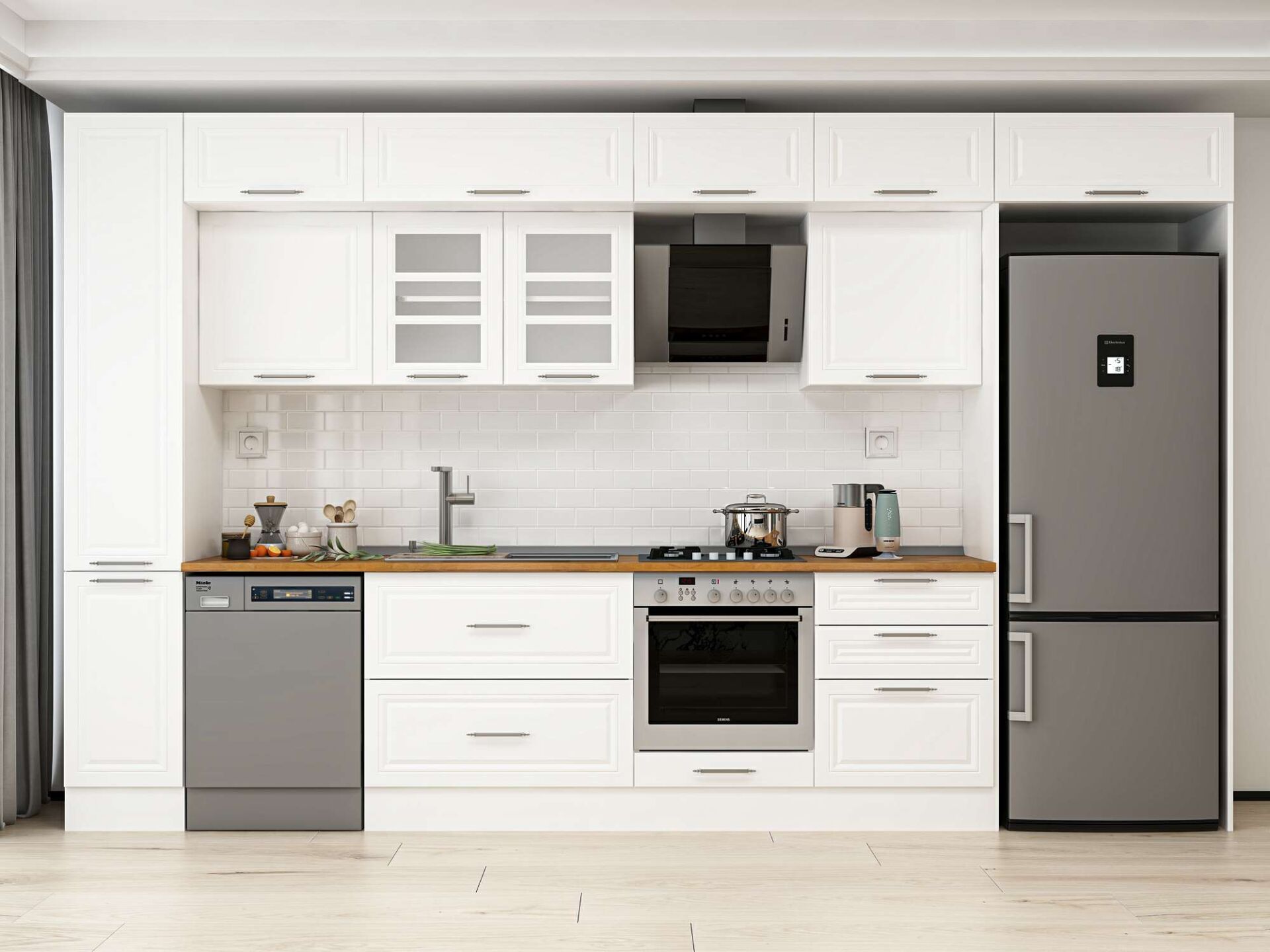 Alvinka 380X240 Cm Klasik Mebran Mutfak Dolabı Beyaz Beyaz Mbb-E80B40S60-3