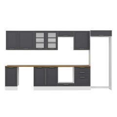 Alvinka 395X222 Cm Klasik Mebran Mutfak Dolabı Mb-E90S45S60-3 Mebran | Antrasit - Suntalam