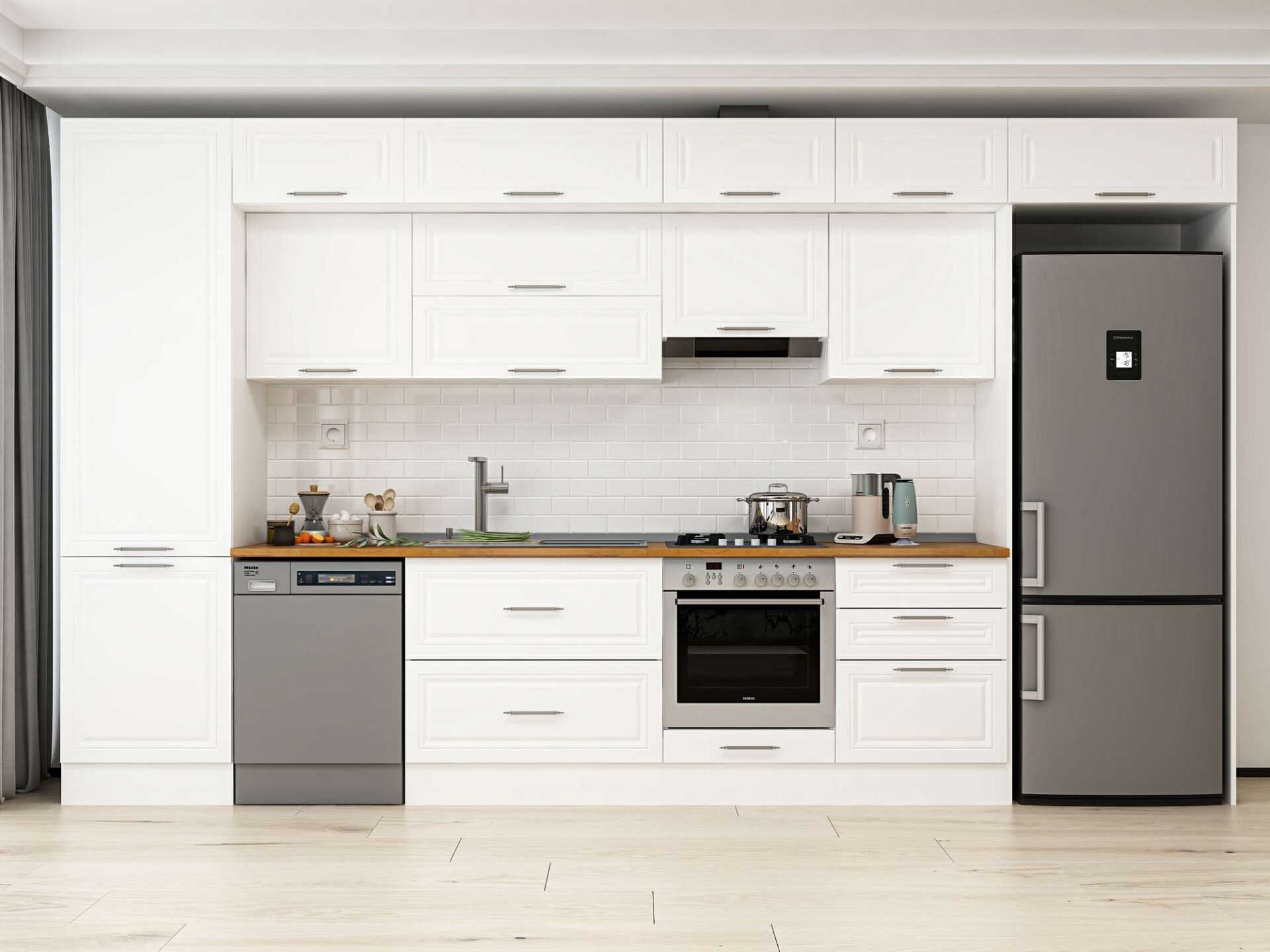 Alvinka 400X240 Cm Klasik Mebran Mutfak Dolabı Beyaz Beyaz Mbb-E80B60S60-2 Mebran | Beyaz - Suntalam