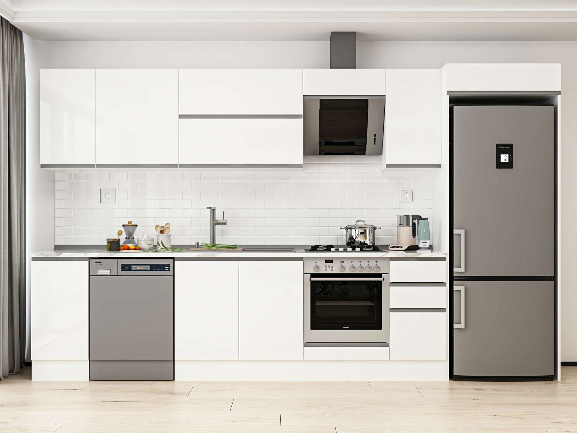 Alvinka 360X222 Cm High Gloss Mutfak Dolabı Mb-E80S40S40-2 High Gloss | Beyaz - Suntalam