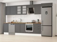 Alvinka 395X222 Cm Klasik Mebran Mutfak Dolabı Mb-E90S45S60-3 Mebran | Antrasit - Mdf