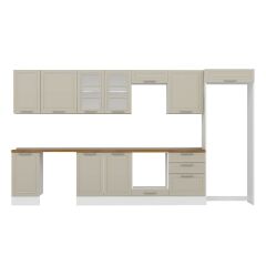 Alvinka 395X222 Cm Klasik Mebran Mutfak Dolabı Mb-E90S45S60-3 Mebran | Kumtaşı - Mdf