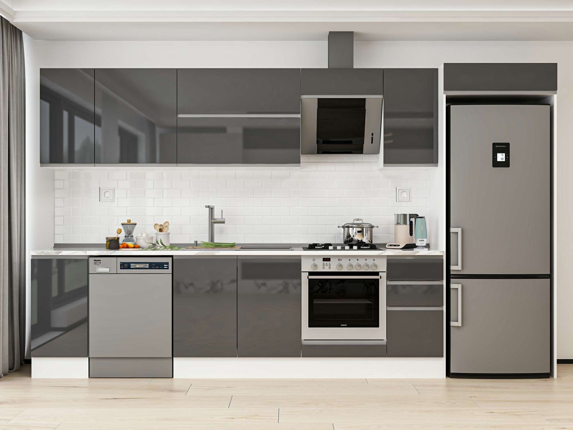 Alvinka 360X222 Cm High Gloss Mutfak Dolabı Mb-E80S40S40-2 High Gloss | Antrasit - Mdf