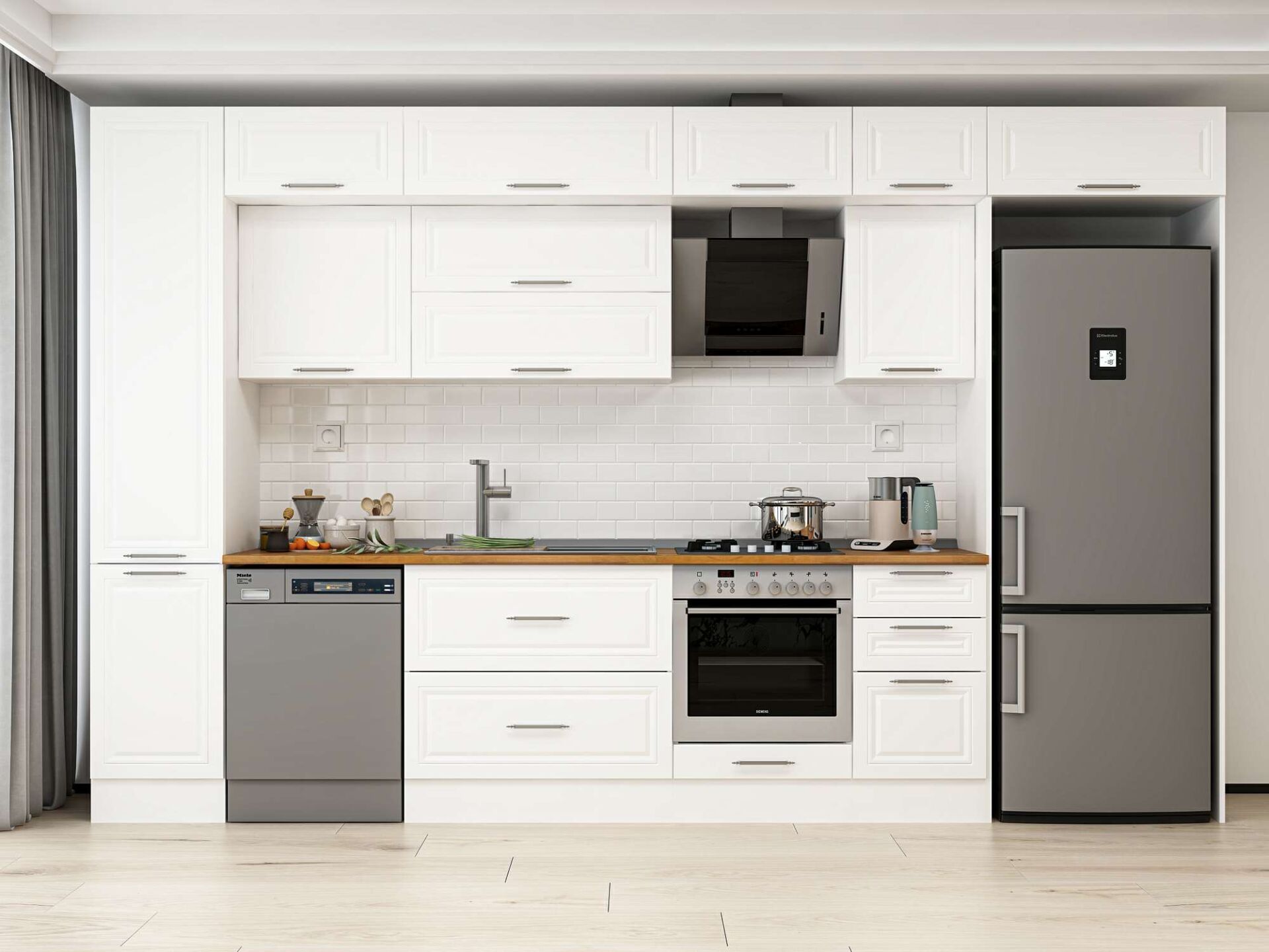 Alvinka 370X240 Cm Klasik Mebran Mutfak Dolabı Beyaz Beyaz Mbb-E80B45S45-2