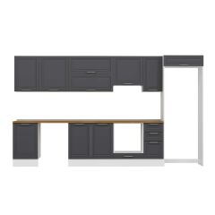 Alvinka 380X222 Cm Klasik Mebran Mutfak Dolabı Mb-E90S50S40-1 Mebran | Antrasit - Suntalam