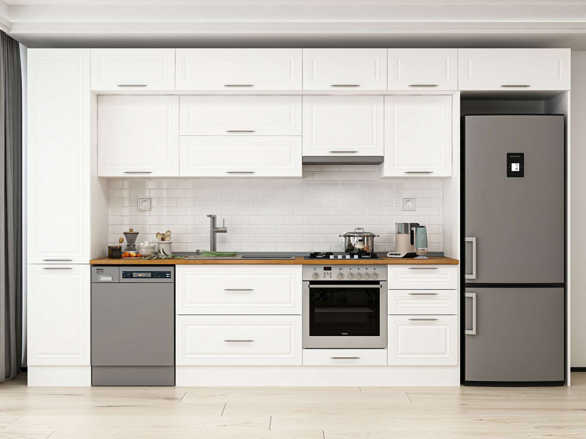 Alvinka 375X240 Cm Klasik Mebran Mutfak Dolabı Beyaz Beyaz Mbb-E80B45S50-1