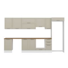 Alvinka 380X222 Cm Klasik Mebran Mutfak Dolabı Mb-E90S50S40-1 Mebran | Kumtaşı - Suntalam