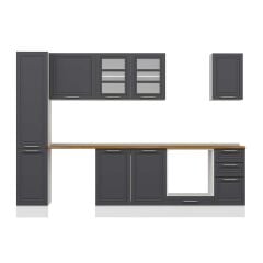 Alvinka 290X210 Cm Klasik Mebran Mutfak Dolabı Mb-E90B40S40-3 Mebran | Antrasit - Suntalam